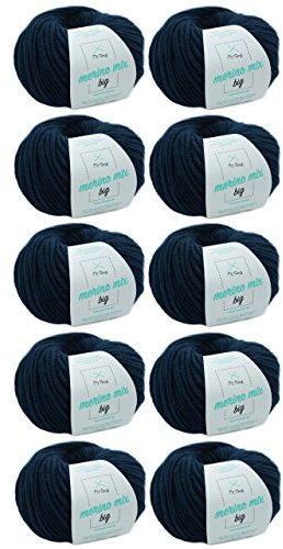 Wolle stricken * Merino Wolle marine (Fb 3409) * 10 Knäuel blaue Merinowolle zum Stricken - dicke Wolle + GRATIS MyOma Label - 50g/75m - Nadelstärke 6-7mm - MyOma Wolle - weiche Wolle - Merino Garn