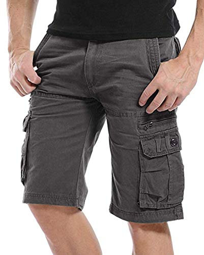 Kuson Hommes Shorts Bermudas Cargo Outdoor Coton Casual Lâche avec Poche Gris FR 46