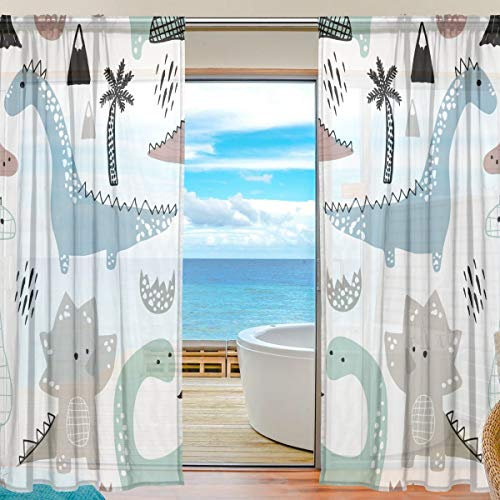 Yibaihe Mnsruu Vorhang Dinosaurier-Muster, durchsichtig, 198 cm lang, Tüll-Voile, Fenstervorhang, Vorhang für Wohnzimmer, Schlafzimmer, 2 Paneele