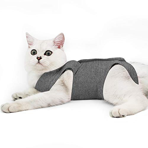 Dotoner Katzenbody Nach Op Anti-leckende für Katze Body Operation Haut-Krankheit Recovery Body Katze Kleidung Nach Kastration E-Halsband Alternative für Katzen Hunde (S, Grau)