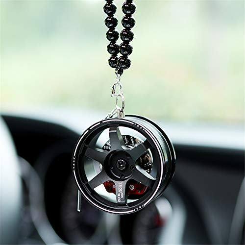 Auto hängen reifen stil aluminium auto felge mit perle anhänger kette schlüsselanhänger spiegel anhänger auto ring, schwarz