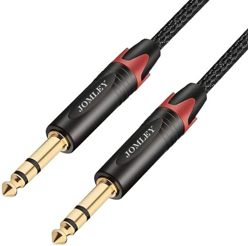 JOMLEY 6.35mm TRS Audio Cable, 6.35mm to 1/4 inch TRS Stereo Jack Guitar Lead Nylon Braid Instrument Cable, Balanced 6.35mm Jack to 1/4'' TRS Jack Audio Guitar Cable - 2M