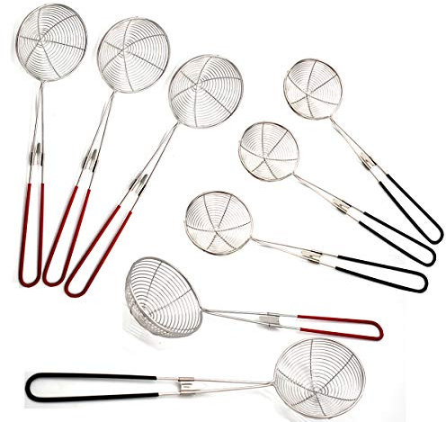 Yueser 8 pezzi Acciaio Inox Schiumarola Spider Filtro Skimmer con Manico per Scolare i Cibi Fritti e Spaghetti