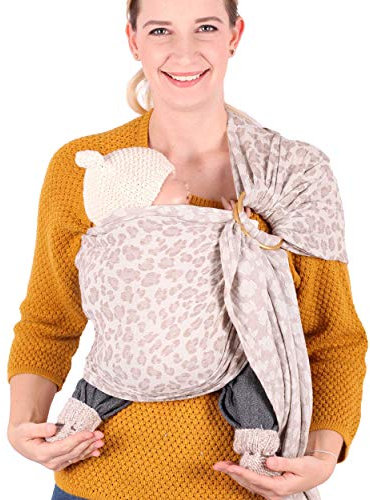 SCHMUSEWOLKE Ring Sling Baby-Tragetuch Hybrid Sommer Musselin Natur BIO-Baumwolle 70 x 215 cm Babysize-Toddlersize Neugeborene und Kleinkinder 0-24 Monate 3-16 kg Hüfttrage