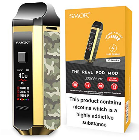 SMOK RPM 40 Kit 1500mAh Battery, 40W Output, Adjustable Airflow, 2mL Refillable Pod, Compact Pod System for Vaping No Nicotine (Gold Camo)