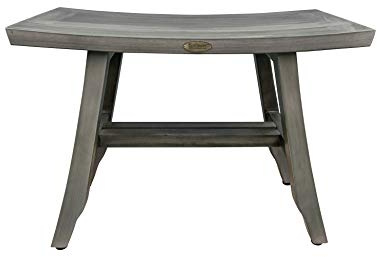 CoastalVogue Satori - Banco de ducha de madera de teca (61 cm), acabado gris