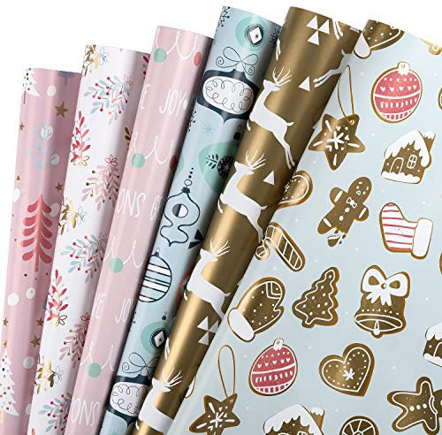 RUSPEPA Feuille De Papier D'Emballage Cadeau - Cerf Et Arbre De Noël, Parfait Pour Noël, Vacances, Fête De Naissance - 1 Rouleau Contient 6 Feuilles - 44,5 X 76 cm Par Feuille