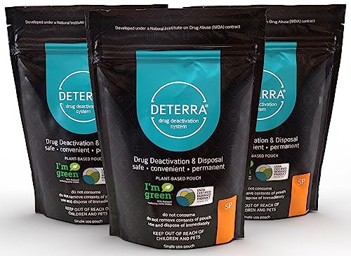 Deterra-SP Drug Deactivation and Disposal System - Safe Medication, Pill and Liquid Destroyer - Plant-Based Small Stand Up Pouch (3-Pack)