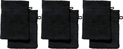 REDBEST Waschhandschuhe, Waschlappen 6er-Pack Chicago schwarz Größe 15x21 cm - saugstark, strapazierfähig, ideal für Reisen, Sport (weitere Farben)