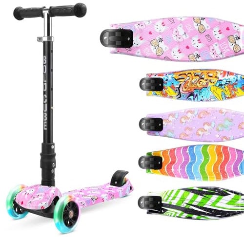 BOLDCUBE Big Fold | 3 Räder Roller 5-10 J. | LED Leuchtenden Räder | Klappbar | Lenker Höhenverstellbar 65 bis 89 cm