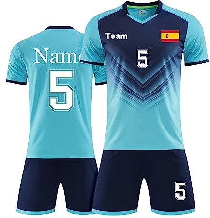 Camiseta de Fútbol Personalizada y Pantalón Corto Con Nombre, Número, Logotipo del Equipocamiseta Futbol Niño |Camiseta Futbol Hombre (azul claro)