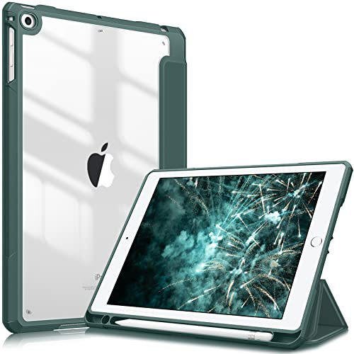 FINTIE Cover compatibile con iPad 6/5a generazione (2018/2017) e iPad Air 2/Air 1 9,7 pollici; custodia posteriore trasparente trasparente, custodia antiurto verde foresta