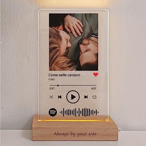 LAC Lampe Spotify Glas Personalisiert - Song Cover Glas Bild mit Foto - Personalisierte Geschenke für Partner - Jahrestag Geschenk für Ihn, Sie