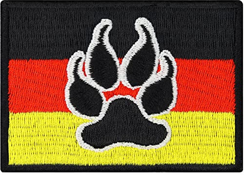 Deutschland Aufnäher Flagge K9 Polizei Hund Germany Patch | K9 Aufbügler Police Dog Patch/Bügelbild | Hundepfoten Applikation zum annähen für Leine/Brustgeschirr | 70x50mm