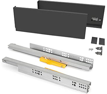 Emuca - Cajón exterior Vertex 40 kg de altura 131 mm con Push Sincro, 500, Gris antracita, Acero, 1 kit