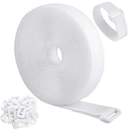 WSZJINB Sujetacables Reutilizables de 5m x 2cm con 25 Hebillas, Bridas Negras para Organizador Management de Cables, Blanco