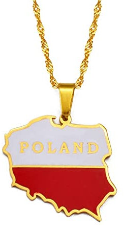 Polska Karte Halskette Ethnische Dekoration, Polen Polnische Karte Anhänger Mit Flagge Ethnische Kleidungsaccessoires Elegante Schlüsselbeinkette, Patriotisches Anhängergeschenk, Gold, 45 Cm Kette
