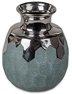 Blumenvase Dekovase Vase Petrol-Silber 20m aus Keramik matt reliefierte Oberfläche