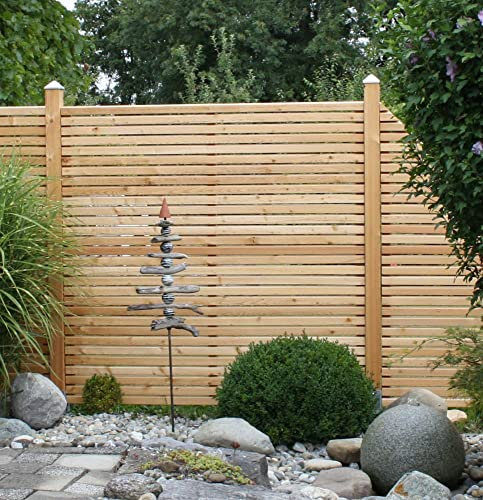 Gartenwelt Riegelsberger Sichtblende Rhombus Typ I Gartenzaun zum Einbetonieren Massivholzzaun sibirische Lärche fertig montiert Komplettset | 1x Abschlusselement rechts + 1x Pfosten