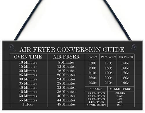 Red Ocean Air Fryer Conversion Sign Cooking Times Temp Oven Kitchen UK Hanging Decor Sign For Kitchen