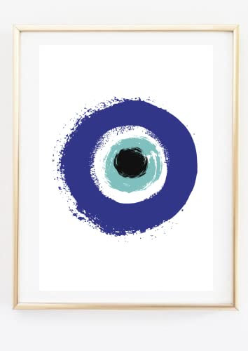 Din A4 Kunstdruck ohne Rahmen - Nazar Auge - Blaues Auge - Böser Blick - Auge der Fatima -Türkisches Auge - Mohammed - Aquarell Malerei - Bild Druck Poster