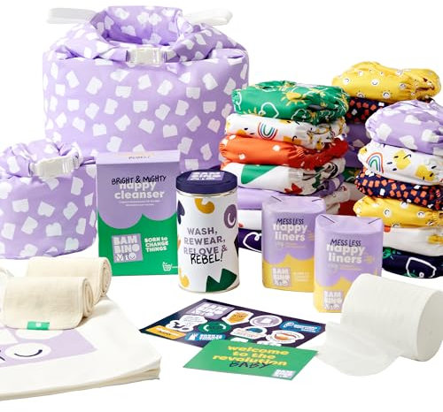 Bambino Mio, wiederverwendbare Windeln im Set - Changemaker Box, 20 x Stoffwindeln, Windelvlies, Saugeinlagen, Wetbags und Waschzusatz, Mutig