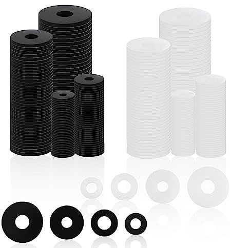 120 Piezas Kit Arandelas Planas, 4 Tamaños Junta Plana Goma Sello de Arandela de Goma Arandelas de Silicona para Fontanería para Reparar Electrodomésticos de Cocina de Baño (Negro, Blanco)