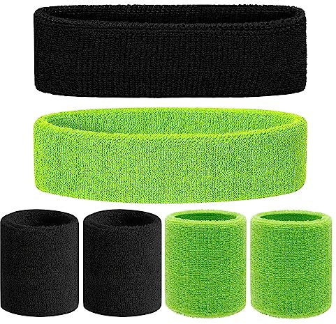 VIKY® 6 Stück Schweissband Handgelenk Schweissband Kopf Set, Fitness Schweißbänder Handgelenk, Absorbierende Schweißband Kinder Arm, Baumwoll Schweißband Stirn für Fußball, Basketball und Tennis Sport