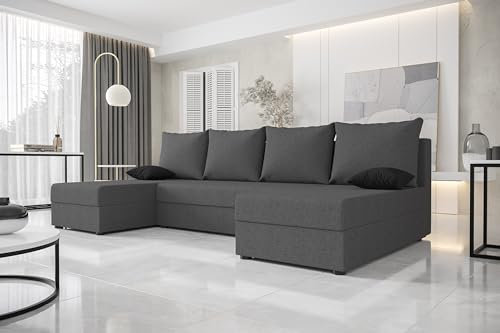 ALTDECOR Ecksofa in U-Form mit Schlaffunktion und Bettkasten Corner Sofa Bett Eckcouch Couch L-Form Schlafcouch Ausziehbar Wohnlandschaft Schlafsofa Cauchsofa - HEWLI-U - 271x140x90cm Dunkelgrau