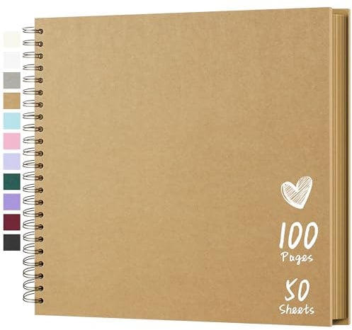 Scrapbook 30,5 x 30,5 cm DIY Scrapbook Album Hardcover Kraftpapier Scrap Book Fotoalben 100 Seiten Perfekt für 4x6 / 5x7 / 6x8 Fotos Erinnerungsbuch für Familie, Hochzeit