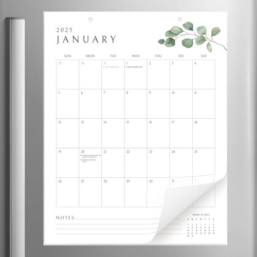 Makaplan Vertical Greenery Botanical Magnetic Calendar for Fridge 2024-2025 | 13.5x11 Inches 18-Month Fridge Calendar Magnet, Perfect for Double Door French Fridges
