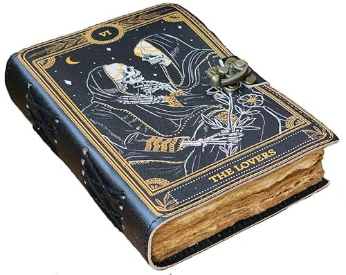 Gothic Grimoire Journal – Vintage Love Tarot-Geschenke und Wicca-Geschenke, gruselige Geschenke und Hexen-Tagebuch für Männer und Frauen, Lederbindung, Lesebuch, Tagebuch für Buchliebhaber