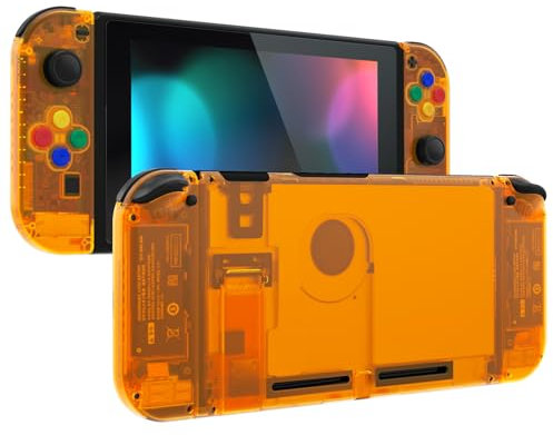 eXtremeRate Full Case für Nintendo Switch Joycon/Console, DIY-Ersatz Joy Con Shell/Tasten & Rückgehäuse & Kickstand, Custom Abdeckung Set für Nintendo Switch Konsole(Transparent Orange)