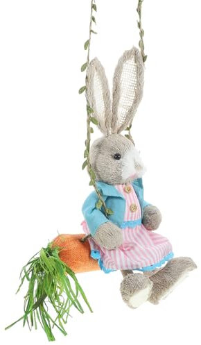 HOLIDYOYO Osterdekoration Hase Auf Karotte Schaukel Strohkaninchen-Statue Hängende Osterhasen-Figur Für Zuhause Drinnen Und Draußen Bauernhaus Frühlingsdekoration A