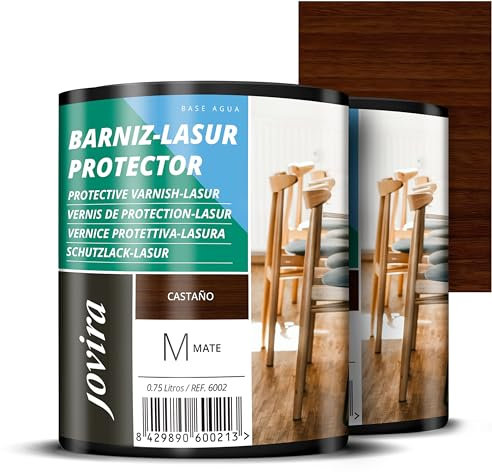 JOVIRA PINTURAS BARNIZ-LASUR Protector Mate al Agua. Protege, decora y embellece todo tipo de madera. (2x750 Mililitros, Castaño)