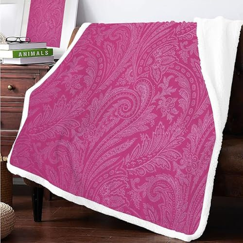 Böhmische Blumen Sherpa Decke 130x150cm Kuscheldecke Flauschig Fleecedecke Rose Rot Klein Winter Dicke Warm Kunstfelldecke für Kinder Knie Sofa Wohnzimmer