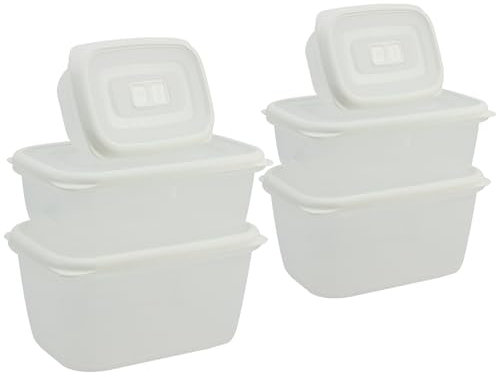 com-four® 6-teiliges Vorratsdosen-Set aus Kunststoff, quadratisch mit Deckel, in 3 verschiedenen Größen für Camping oder Picknick - für Obst, Gemüse, Snack (06-teilig - weiß)