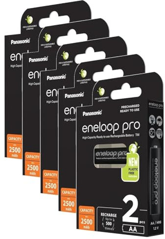Eneloop Pro Pack of 5 x 2 Cute Rechargeable Batteries 2500 mAh AA Ni-MH