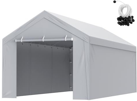 VEVOR Bâche de rechange pour auvent de voiture + paroi latérale - 4 x 6 m - Pour abri de garage - Robuste - Imperméable et protégé contre les UV - Installation facile avec tendeurs à boule - Gris