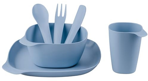 Go Practic Set di stoviglie da campeggio per 4 persone, ciotola, piatti, posate in polipropilene, senza BPA, blu