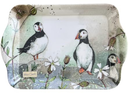 ALEX CLARK Puffins Small Tray - perfect for biscuits, cake, tea and food tray/indoor and garden outdoor use/kitchen/British coastlines/gifts/seaside