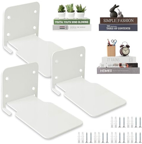Moco Moment Floating Bookshelf Wall Mounted Bookshelf Invisible Bookshelves Metal Book Shelves Wall Mounted Storage Creative Decoration Book Display (White, 3 Pack)