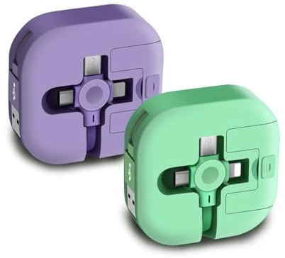 2Pack Multi 3 in 1 USB Charging Cable,[1M] Phone Stand, Portable And Convenient, 3 And 1 Retractable Charging Cable to iP/Micro USB/Type C Port, Compatible Phone, Galaxy, LG, Sony (Green+Purple)