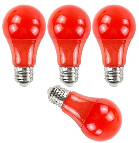Porch Light Bulb,60 Watt Equivalent,9W A60 LED Bulbs for Halloween Christmas Party Bar Decoration and Home Lighting,Colored Light Bulb with E27 Base,Non-Dimmable,4 Pack (Red)