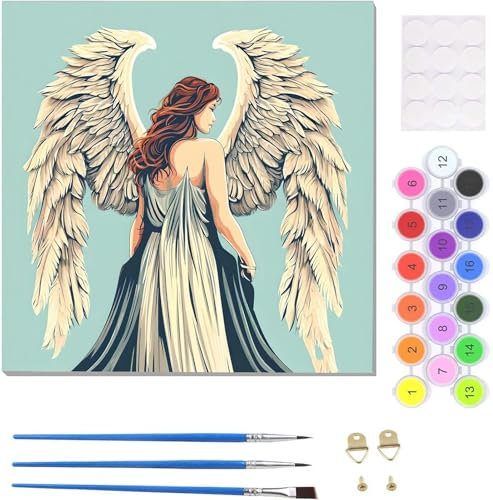 Engel-Göttin Malen Nach Zahlen Erwachsene, Handgemalt Ölgemälde Leinwand Kits, Bastelset AnfäNger Knitterfreie Leinwand, Pinsels Und Acrylfarbe, Handgemalt öLgemäLde Kit Als Geschenk 60x60cm U-9129