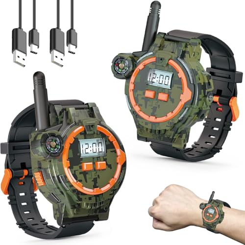 Rechargeable Walkie Talkies Watches for Kids, Two Way Radio Walky Talky Watch with Flashlight kids toys and gifts for 5 6 7 8 Year Olds Boys and Girls