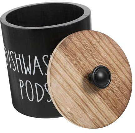 Cabilock Pour Lave-vaisselle Rangement Des Dosettes De Conteneur De Tablette De Bac à En Poudre Bac à Linge Avec Couvercle Bois Black