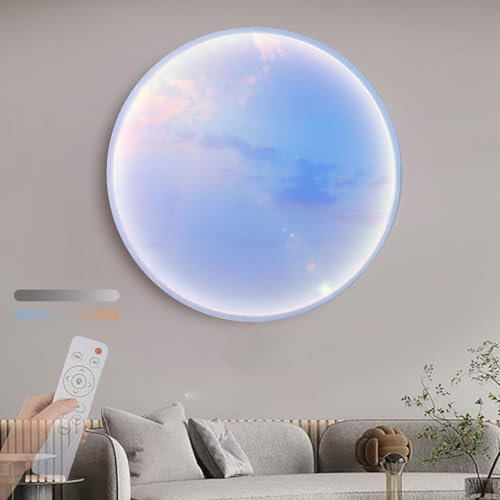 TZSMUM LED Rund Strand Wandbeleuchtung mit Fernbedienung Wandleuchten Dimmbar 2700K-6500K Wandlampe 28W Art Deco Wohnzimmerlampe Deckenlampe Küche Flur Badezimmer Balkon (Weiß Sonnenschein,60cm)