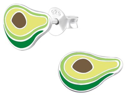 Monkimau Avocado Kinder Ohrringe | 925 Silber | Mädchen Ohrstecker Schmuck | Hypoallergen & Nickelfrei | Kinderohrringe Geschenkidee