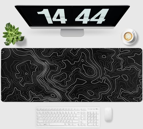 Niviy Mauspad Schwarze XXL 90x40cm Weiße Linien Mousepad Groß Vernähte Kanten Anti-Rutsch für PC, Laptop Verbessert Präzision und Geschwindigkeit Gaming